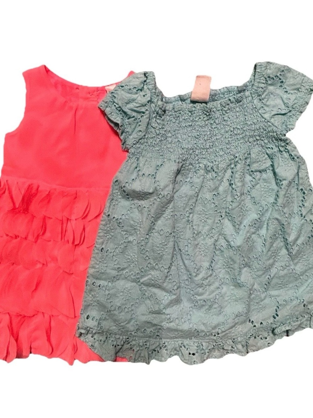 Toddler Girl Summer Dress Blue Eyelet Short Sleeve Pink Tank Top Size 18 Months